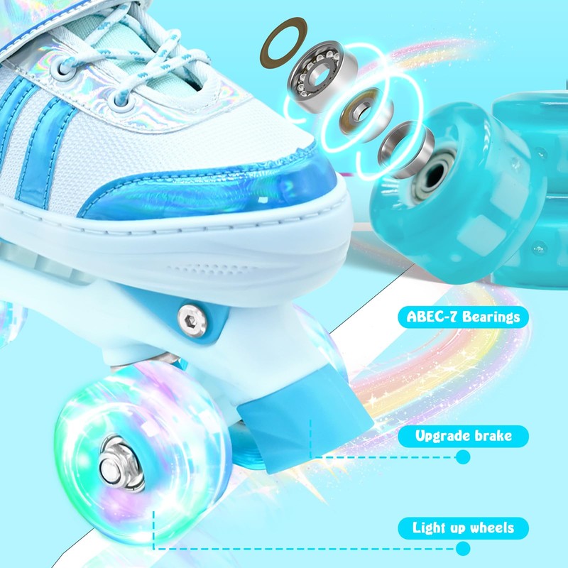 SMOOJOY Roller Skates for Girls Kids Boys,4 Size Adjustable Indoor
