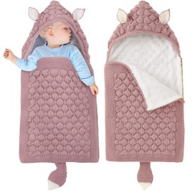 LAWKUL Pram Blanket Newborn Swaddle Blanket Sleeping Bag Wool Pram Blanket Winter Thick Sleeping Bags for 0-6 Months Boys Girls Pink