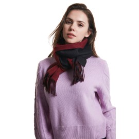 EURKEA 100% Cashmere 2024 Winter Scarf for Women, Fringed Edges, Warm & Soft, Lightweight, Gift Ready, Solid/Plaid/Two-Tone, Black and Burgundy, Free Size