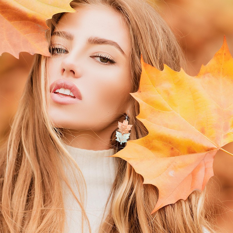 Two Tone Copper/Silver Fall Maple Leaves Earrings Canadian Leaf Plant