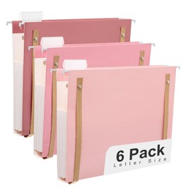 Y YOMA 6 Pack Extra Capacity Hanging File Folders with Handle Letter Size Accordion Decorative Reinforced File Folder Cute Colored Expandable Portable Folder with 1/5-Cut Adjustable Tabs, Cute Pink