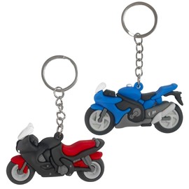 Pack of 2 PVC Mini Motorcycle Key Chains - Imitation Motorcycle Key Fob Small PVC Soft Rubber 3D Figures Key Pendant for Car, Bag or Backpack, Creative Gift
