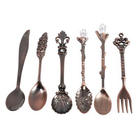 6pcs Vintage Zinc Alloy Mini Spoon Fork Ice Cream Spoon Retro Fruit Fork Kitchenware Spoon Fork Set