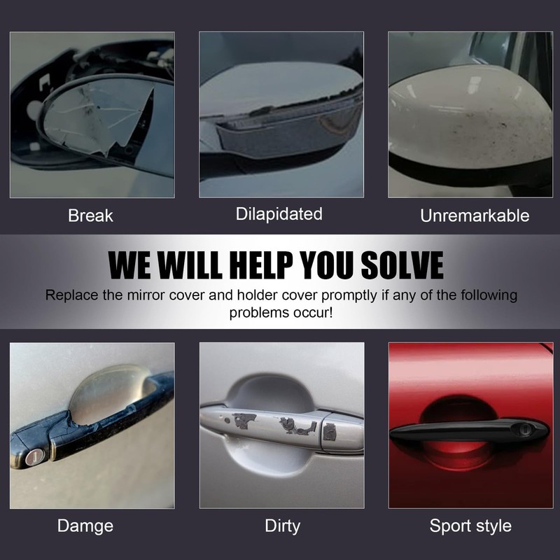 sportuli Black Vehicle Side View Mirror Covers Caps + Door