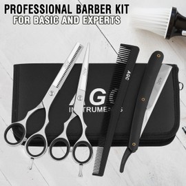 Generic Hair Cutting Scissors Kit - Professional 4 PCS Haircut Scissors Set with 6"" Thinning/Texturizing Scissors, Straight Shears for Men Women Home Salon Barber (Pack of 4), Normal, Silver