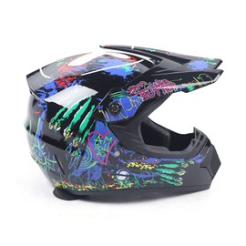 Motocross Helmet with Goggles + Gloves Off Road Dirt Riding Bike ATV UTV Protect Helmet Dot Head Helmet for Men Women Youth,Unique Graphic, Black(Style 1, Size L)