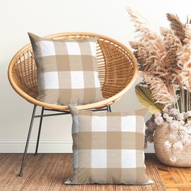 Encasa Homes Kissenbezüge 2 Stück (50 x 50 cm) - Prüft Buffalo Beige - Weiche Baumwolle Leinwand Ungefärbt Rechteckige Kissenbezug Bunte Dekorative für Wohnzimmer Schlafzimmer Sofa Waschbar