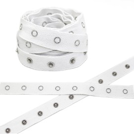 FQTANJU 2 Yards White Cotton Snap Button Trim Metal Snap Tape, Snaps Fastener Button Strips Snap Tape Ribbon for Sewing Cloth, Bodysuits, DIY Crafting and Sewing Projects