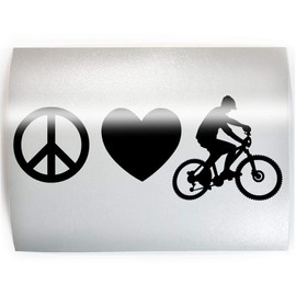 Peace Love Mountain Biking Cycle Vinyl Decal Bumper Sticker Bike Car Laptop Black