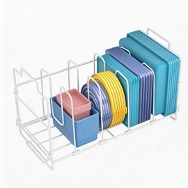 Pot Lid Organiser Kitchen, Food Storage Box Pot Lid Holder Organiser Kitchen with 4 Adjustable Dividers, Lid Holder for Cupboard Drawer