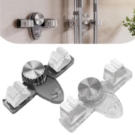 Dercyce Broom Holder Mop Hanger No Punch Broom Hanger, Wall Mount Mop Holder with Suction Cups & Hooks Space-Saving Organizer for Home, Garage, Laundry Room (White+Black)