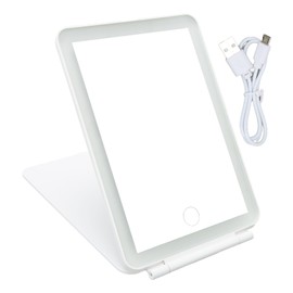LED Rechargeable Travel Vanity Mirror Folding Portable Lighted Makeup Beauty Mirror with Dimmable Touch Screen