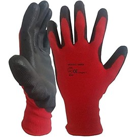 A406 12 Pairs Red Black Nitrile Coated Gloves Nylon Safety Work Gloves Garden Gloves Builders Gloves Mens Gardenin (Large/9)