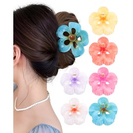 Kajeer Pack of 6 Flower Hair Clips for Women - Non-Slip Flower Hair Claw Clips for Thick Thin Hair, Hawaiian Flower Claw Clips (Colour Gradient)