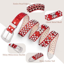 taffeta alley Red Rhinestone Belt Men,Cowboy Belts for Women,Bb Simon Belts,Diamond Belt Y2k,Sparkly Belt Length37