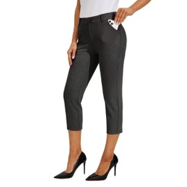 Willit Women's Capri Pants Dress Yoga Pants Work Capri Slacks Stretch Office Pants High Waisted 21" Charcoal Dark Grey 6