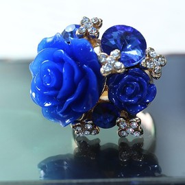 Aloluo CZ Rose Flower Resin Gemstone Statement Rings for Women Cubic Zirconia Adjustable Expandable Open Band Finger Ring Fashion Christmas Birthday Wedding Jewelry Gift, Enamel, Cubic Zirconia