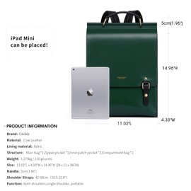 Cnoles Leather Backpack Purse For Women Fashion Ladies Vintage Bags Casual College Travel Backpacks Large bag Green