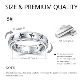 Cuoka S925 Sterling Silver Airplane Anxiety Spinner Ring Flight Aircraft ﻿World Travel Souvenir Airplane Travel Jelwery for Women Best Gifts for Stewardess Flight Attendants Pilots