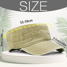 LUKIUP Cadet Army Military Flat Top Caps, Vintage Baseball Cap, Used Look Adjustable Tactical Beanie, Baseball Cap for Men and Women, Gifts for Men and Women, Outdoor Activities, khaki, 55-59