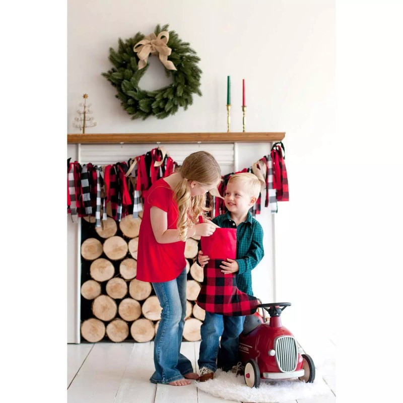 Viv&Lou Viv & Lou Red Buffalo Check Christmas Stocking 100%
