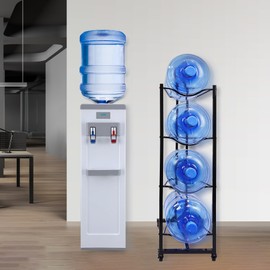 5 Gallon Water Bottle Holder, 4-Tier Heavy Duty Water Cooler Jug Rack, Water Jug Stand with 4 Wheels, Water Jug Rack for Kitchen, Garages - Black