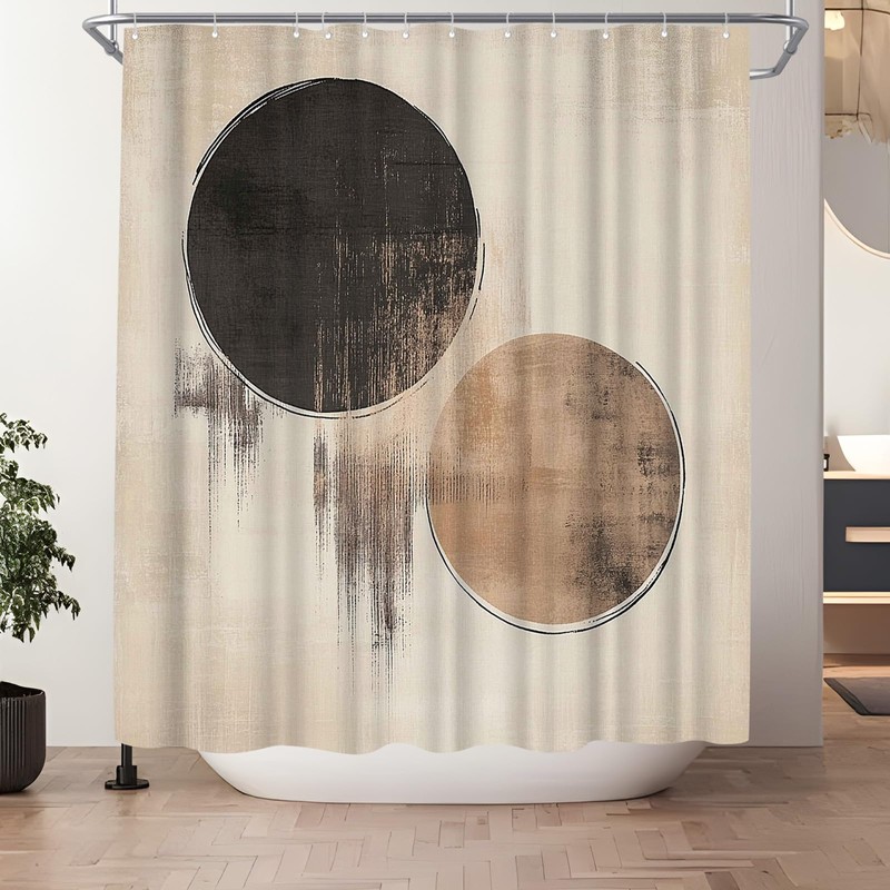 seteuret Black and Beige Boho Shower Curtain - Abstract Geometric