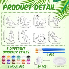 Cholemy 24 Sets Dinosaurs Sun Catcher Kit Include Suncatcher Craft with Paints Suction Cups Fishing Thread, Dinosaurs DIY Window Art Kit Paintable Suncatchers Decorations for Gifts