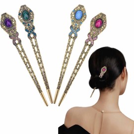 4 Pcs Chinese Vintage Rhinestone Hair Chopsticks Hair Clip Chignon Pin Hair Decor flower Hairpin Metal Hair Stick for Women