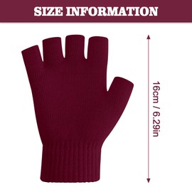 Fingerless Gloves for Women Men Winter Warm Knitted Gloves Fingerless Mittens for Women Men Gloves with Finger Holes Womens Mens Winter Gloves Half Finger Gloves for Women Cold Weather(Wine Red)