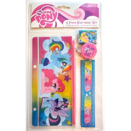 My Little Pony 4 Piece Stationery Set - 1 Pencil Pouch 1 six inch ruler 1 Pencil Sharpener 1 Eraser