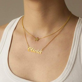 Olivia Gold Necklace Statement Name Bar Necklace for Women Teen Girls, Best Gift for Love