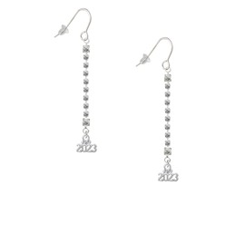 Delight Jewelry Silvertone Mini Year 2023 Silver-tone Long Sparkle Dangle French Earrings