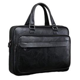 Vintage Leather Laptop Briefcase, 16 Inch Messenger Bag, Crossbody Shoulder Computer Satchel for Men Office Computer Bag (Black)