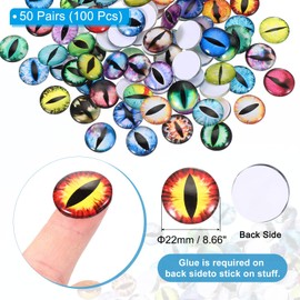 PATIKIL 22mm Dragon Eyes, 100 Pcs Round Glass Eyes Animals Crochet Eyes for Clay Doll Making Craft DIY Findings Jewelry Making, Multicolor