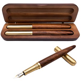 Fountain Pen and Roller Ball Pen Set by Avocado and Spice Gift Set (2 pcs) Brass/Sandalwood Premium Writing Pens Stationary Sets - Fountain Pens for Writing Pens for Women and Men Handwriting Pens