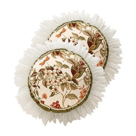 ISAENNE Design Round Vintage Cottage Throw Pillow Covers Diameter 16" Set of 2, Green Soft Velvet Cushion Cover with White Wild Floral Pattern Decor Pillowcases for Bed,Living Room,Outdoor,Car