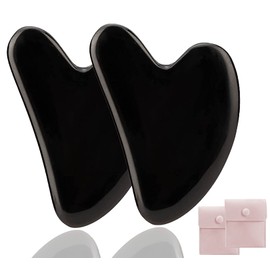 Gua Sha Stones Face Jade 100% Natural Stone Heart Shape Scratch Massage Tool for Face, Eyes, Neck for Skin Care, Beauty and Relaxation of Body Muscles (Black, 2 Pieces)