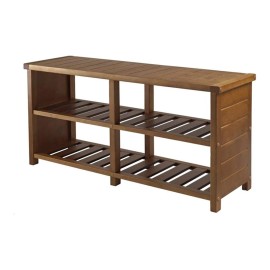 Winsome Keystone Transitional Solid Wood Shoe Rack Bench in Teak