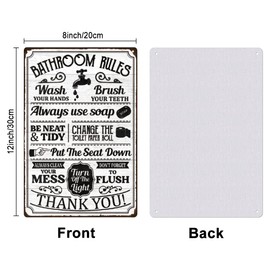 SUPERDANT Bathroom Rules Tin Sign Bathroom Quotes Metal Tin Sign Bathroom Metal Sign Funny Signs and Plaques Toilet Metal Wall Art Toilet Sink Bathroom Pictures Wall Decoration