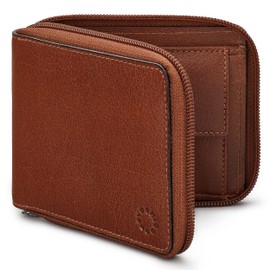 Yoshi Mens RFID Blocking Full Zip Around Leather Coin Pocket Wallet (Brown)
