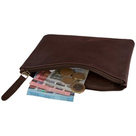 Wildery® #WI707 Small Real Leather Bank Folder with Zip Wallet in Black, Brown and Blue, brown, Classic