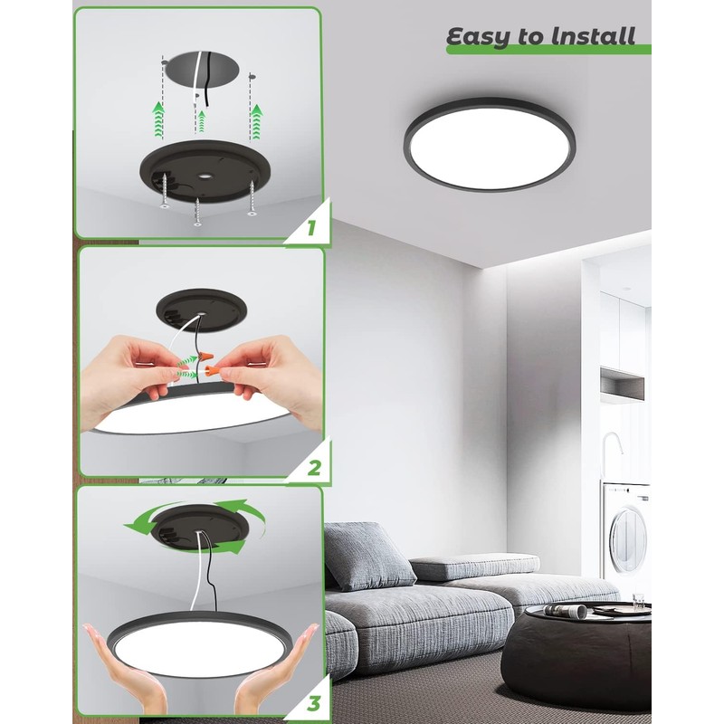 zemty Black LED Flush Mount Ceiling Light - 12 Inch
