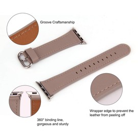HUAFIY Compatible iWatch Band 42mm 44mm45mm, Top Grain Leather Band Replacement Strap iWatch Series 8/7/6/5/ 4/3/2/1,SE,Sport Edition (Khaki Grey Band+Silver Buckle, 42mm44mm)
