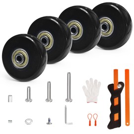 Luggage Wheels Replacement Kit 4PC Dia 2in/50mm Thick 0.71in/18mm PU Wheels with ABEC-7 Carbon Steel Ball Bearing 3 Size Axles Full Set Repair Tool for Suitcase Travel Box Inline Skate Hand Trolley