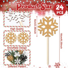 Vicenpal 24 Pcs Snowflake Decoration Christmas Snowflake Picks Wooden Winter Picks for Floral Arrangements Table Centerpiece for Winter Decorations Xmas Home Vase Crafts DIY (White, Gold,Black)