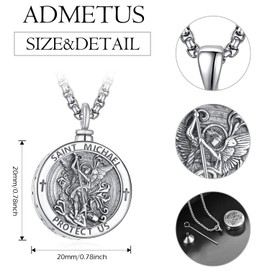 ADMETUS St Michael Urn Necklace Sterling Silver Saint Michael Urn Necklace for Men Round St Michael Urn Pendant Medal Medallion Cremation Jewelry for Ashes Memorial Gifts