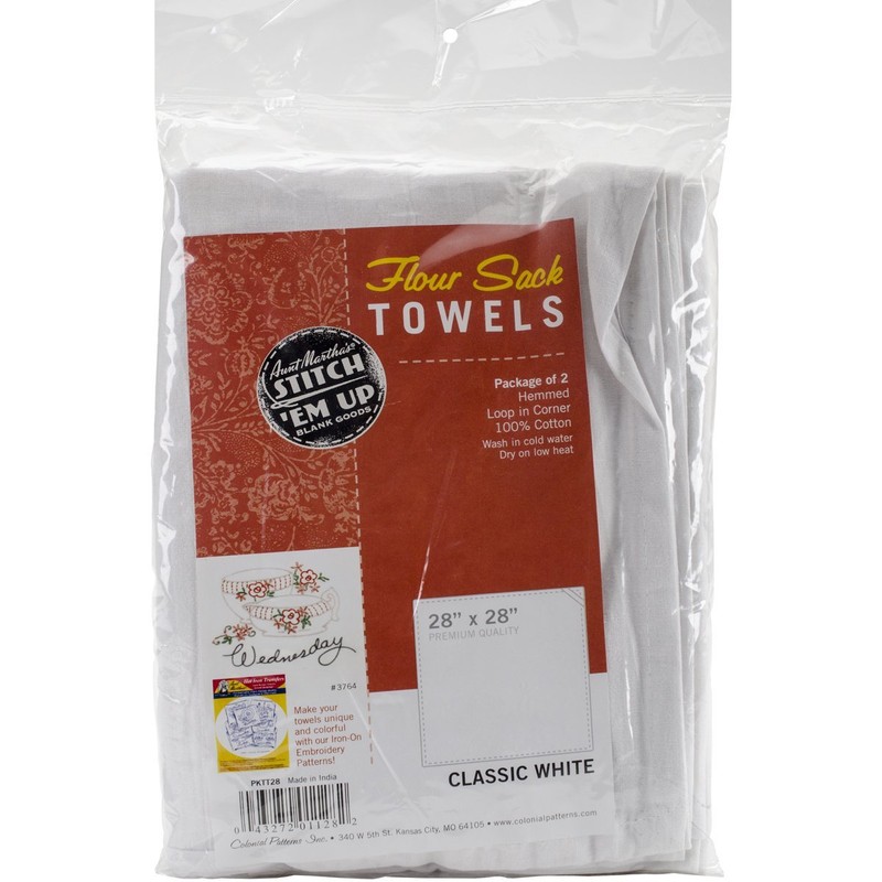 Aunt Martha's White Flour Sack Dish Towels, Size 28-Inch by