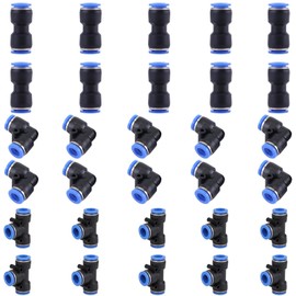 Leliafleury 30 Pcs 8mm Pneumatic Fittings Quick Release Pneumatic Connectors Plastic Push to Connect Fittings Air Line Connectors (3 Types-Straight/Elbow/Tee)