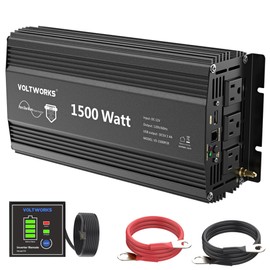Power Inverter 1500Watt Pure Sine Wave Inverter 12V to 110V 120V AC with UL Approved Fuses and Wired Remote Control Compatible with Lithium Battery for Home RV Truck Off-Grid Solar by VOLTWORKS